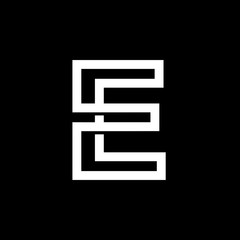 Capital letter E. From the white interwoven strips on a black background. Template for emblem, logos and monograms.