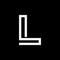 Capital letter L. From the white interwoven strips on a black background. Template for emblem, logos and monograms.