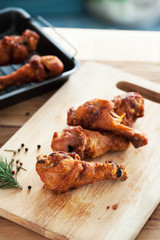 fried chicken on chopping block