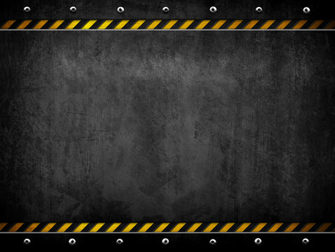grunge metal template with warning stripe background