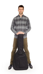 Musican with acoustic guitar in bag