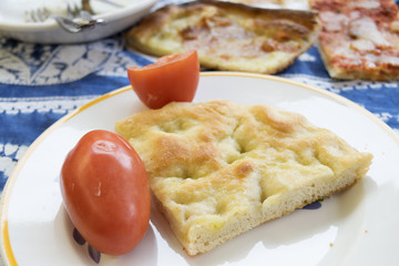 focaccia with tomatoes and salami