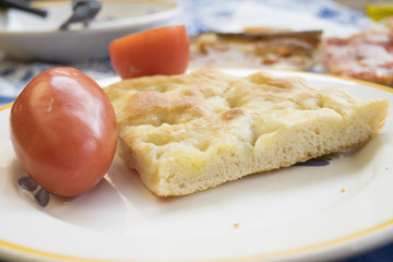 focaccia with tomatoes and salami