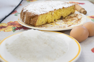 homemade sponge cake with icing sugar