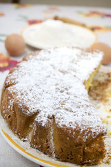 homemade sponge cake with icing sugar