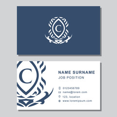 Business card template with abstract monogram design elements. Modern elegant emblem letter C. Creative modern graceful background. Vector illustration