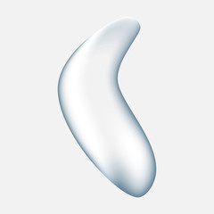Realistic pure transparent water drop with shadow on gray background. 