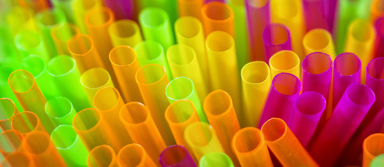 Panorama of multi colored drinking straw