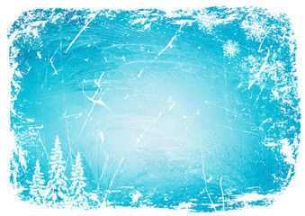 background grunge blue ice pattern with trees and snowflakes. vector illustration