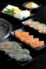 BBQ Fresh Beef pork slices, Seafoods and Vegetable, BBQ Dinner Set