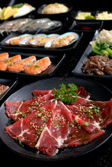 BBQ Fresh Beef pork slices, Seafoods and Vegetable, BBQ Dinner Set