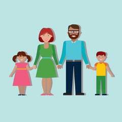 Family colourful silhouette with parents and children.