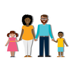 Multicultural family on white background.