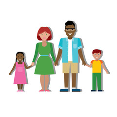 Multicultural family on white background.