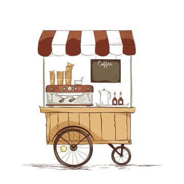 Coffee house on wheels./ Vector illustration on the theme of street food.
