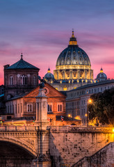 Night view - Basilica St Peter Vatican Rome, Italy - obrazy, fototapety, plakaty