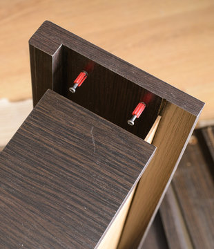 Close Up Of drawer. Assembling Furniture by minifix