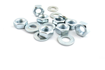 Several metal screw washers and nuts