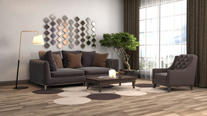 interior with sofa. 3d illustration