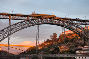 Dom Luis I Bridge at Sunset in Porto and Gaia