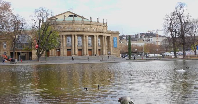 STUTTGART, GERMANY - NOVEMBER 19, 2015: 4k Stuttgart State Theater, It is one of a few German opera houses to survive the bombing of the World War II.