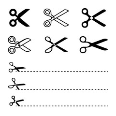 Scissors with cut lines isolated on white background
