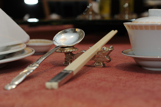 Spoon And Chopstick On Chopstick Rest