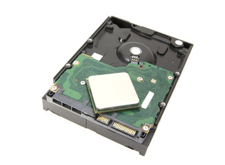 HDD (hard disk drive) and CPU (central processing unit) for storage data and processing isolated on white background