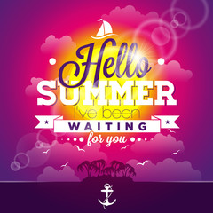 Fototapeta premium Say Hello to Summer inspiration quote on ocean landscape background