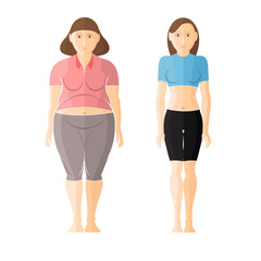 flat illustration. Slender and fat girls near isolated on white