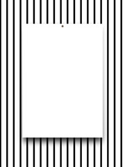 Close-up of one nailed blank frame on black and white striped wallpaper background