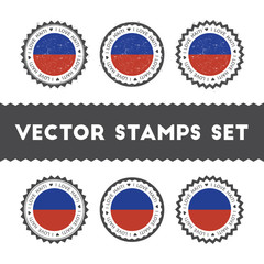 I Love Haiti vector stamps set. Retro patriotic country flag badges. National flags vintage round signs.