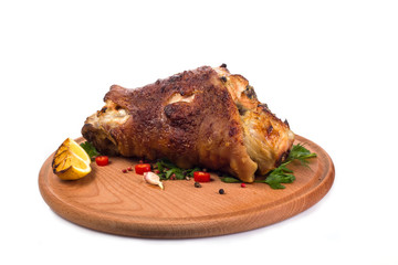pork knuckle - grilled meat knee on a plate with a white background