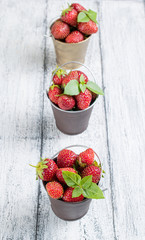 Strawberry in a small bucket