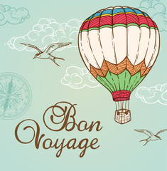 Fototapeta premium Green vintage background with air balloon