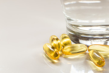 Fish oil capsule is nutrition food for healthy background with a