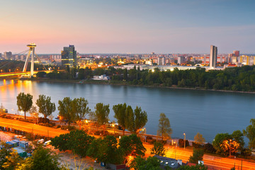 Obraz premium View of Bratislava and Danube river from the castle hill.