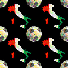 Italian sport seamless pattern with map and football ball vector background. Perfect for wallpapers, pattern fills, web page backgrounds, surface textures, textile