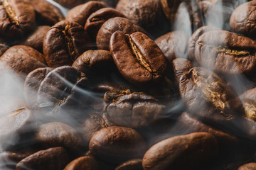 Coffee beans with smoke