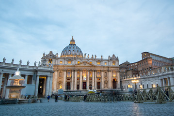 Fototapeta premium Vatican, ITALY, St. Peter's Basilica and fountain at Vatican city
