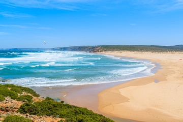 A view of beautiful Bordeira beach, famous surfing place in Algarve region, Portugal