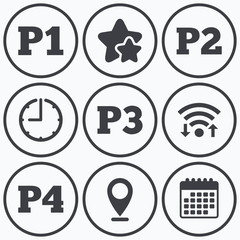 Car parking icons. First and second floor sign.