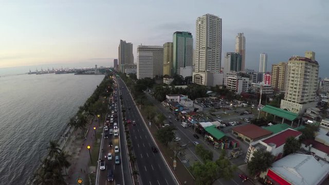 Aerial view of traffic scene on Roxas Boulevard in Manila