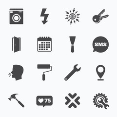 Repair, construction icons. Electricity, keys.