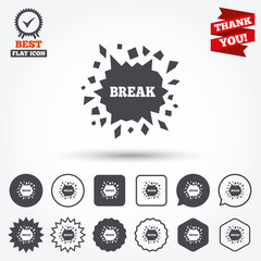 Break it. Cracked hole icon. Smashed wall.