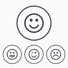 Smile icons. Happy, sad and wink faces.