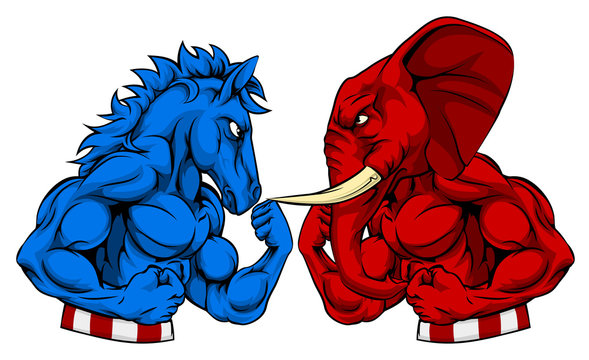 Donkey vs Elephant Politics American Election Concept Stock Vector | Adobe  Stock