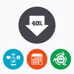 40 percent sale arrow tag sign icon.