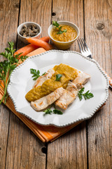 chicken fillet with carrot and capers cream sauce