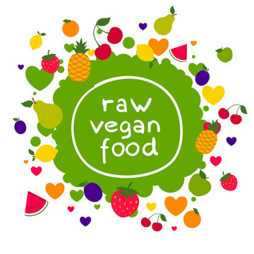 Vector Illustration of a Colorful Fruit Raw Vegan Background